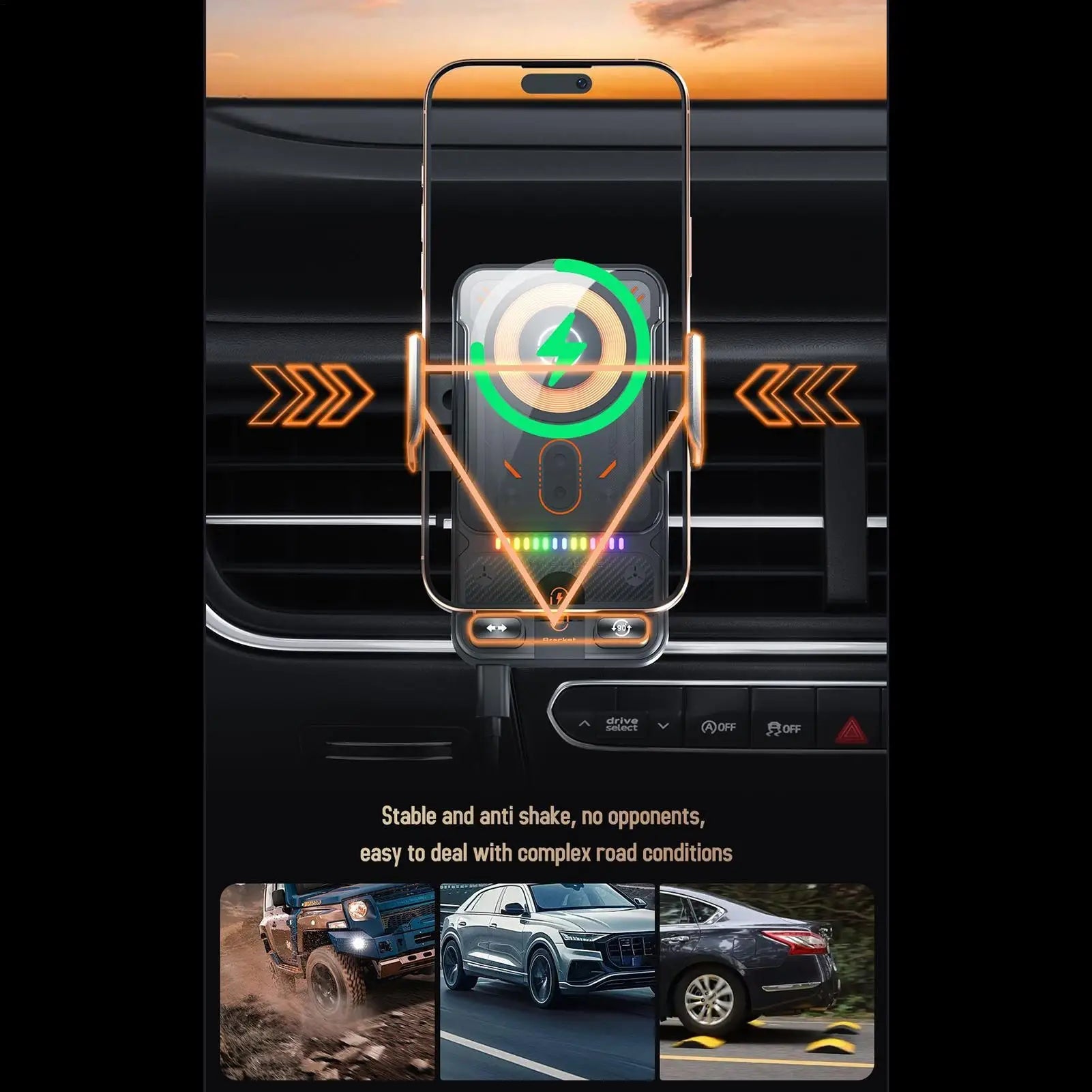 Wireless Phone Charger for Car 15W Fast Charging Air Vent Cradles Auto Clamping Phone Holders for Music Control Video Streaming - Golden High-Tech