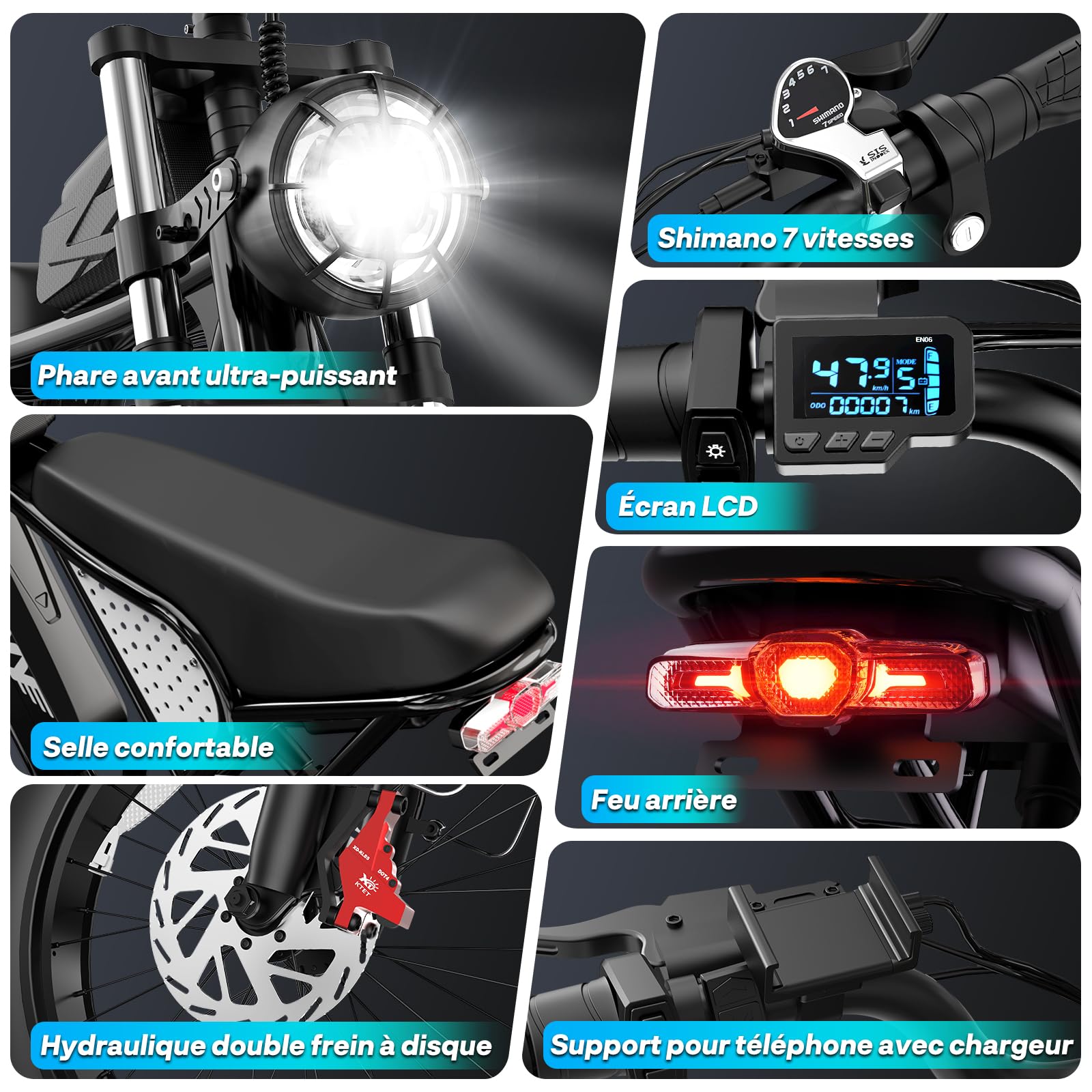 YVY Vélo Électrique, Batterie Amovible 20/40Ah, Autonomie 120km/150km/300km, Fat Bike Électrique, VTT Électrique 7 Vitesses, E-Bike Double Suspension, Double Disque, Écran LCD - Golden High-Tech