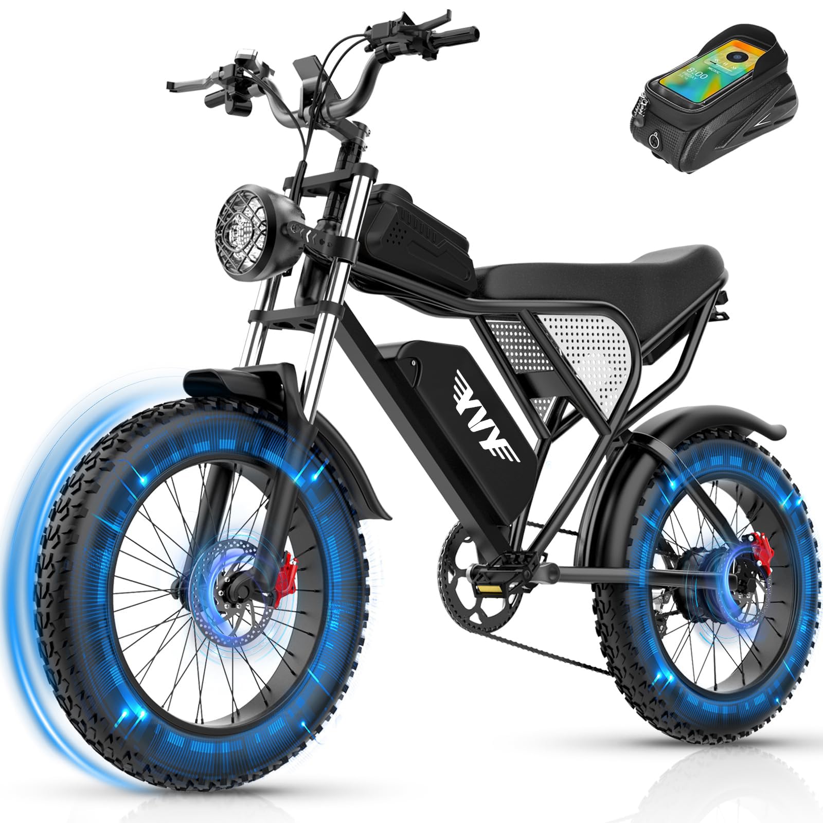 YVY Vélo Électrique, Batterie Amovible 20/40Ah, Autonomie 120km/150km/300km, Fat Bike Électrique, VTT Électrique 7 Vitesses, E-Bike Double Suspension, Double Disque, Écran LCD - Golden High-Tech