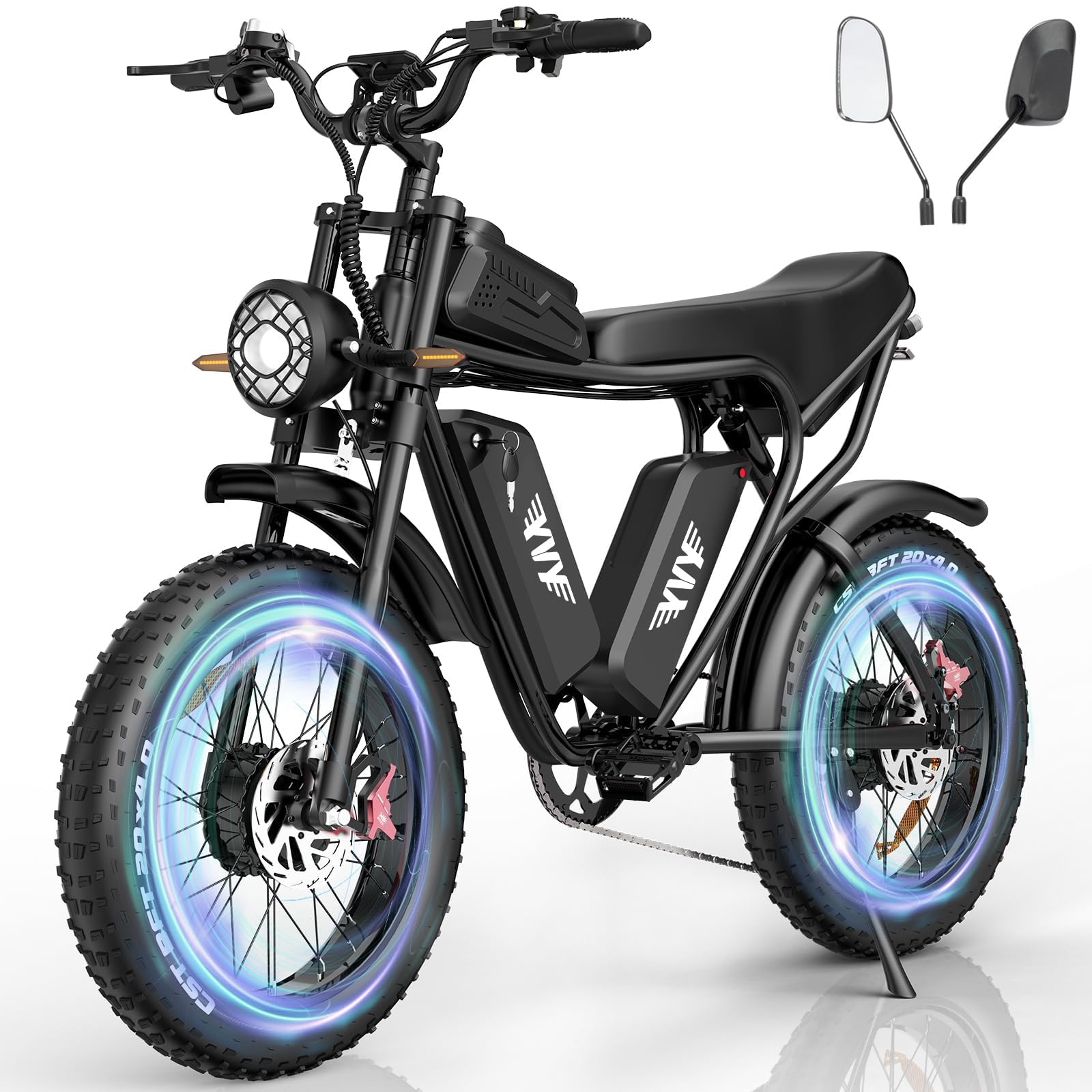 YVY Vélo Électrique, Batterie Amovible 20/40Ah, Autonomie 120km/150km/300km, Fat Bike Électrique, VTT Électrique 7 Vitesses, E-Bike Double Suspension, Double Disque, Écran LCD - Golden High-Tech