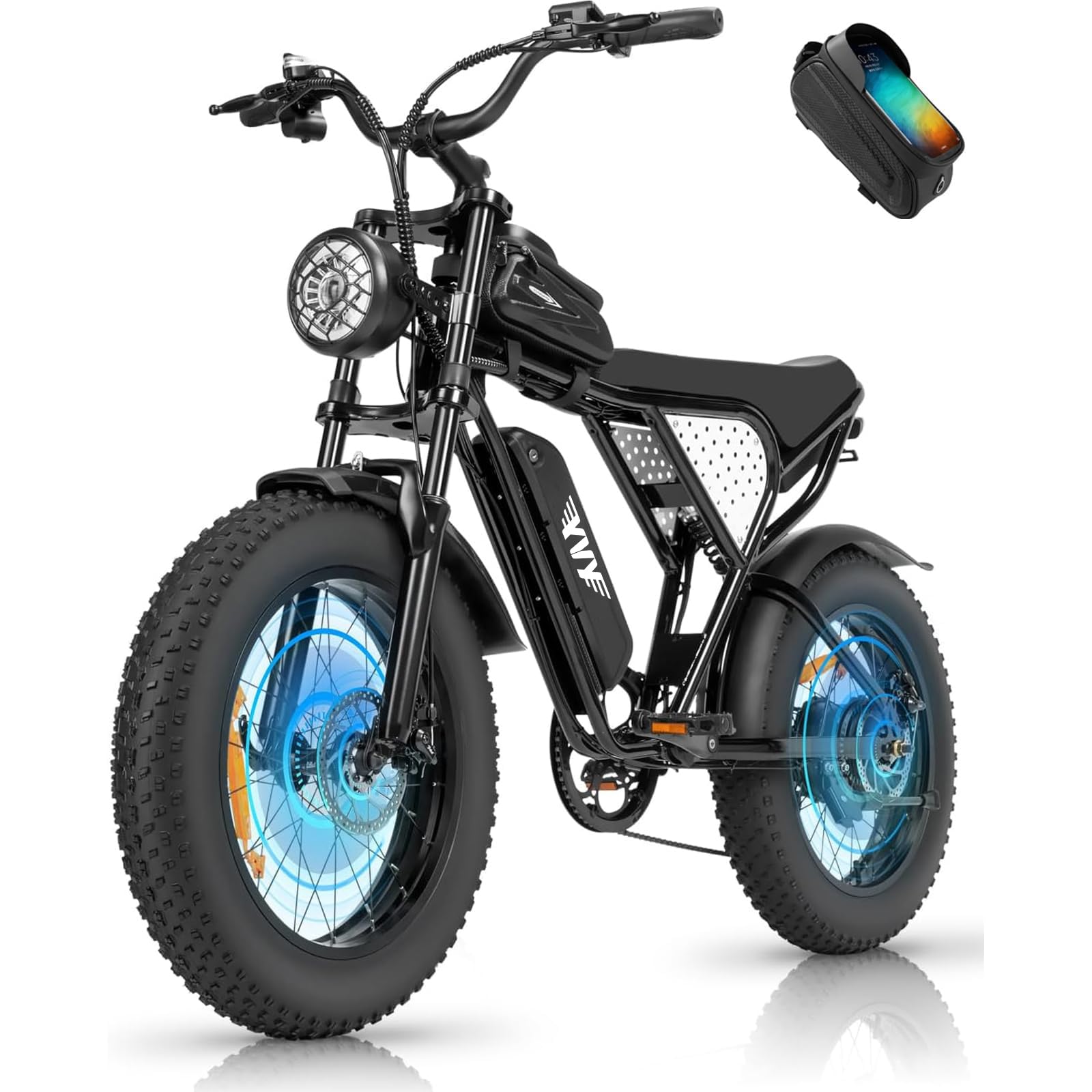 YVY Vélo Électrique, Batterie Amovible 20/40Ah, Autonomie 120km/150km/300km, Fat Bike Électrique, VTT Électrique 7 Vitesses, E-Bike Double Suspension, Double Disque, Écran LCD - Golden High-Tech