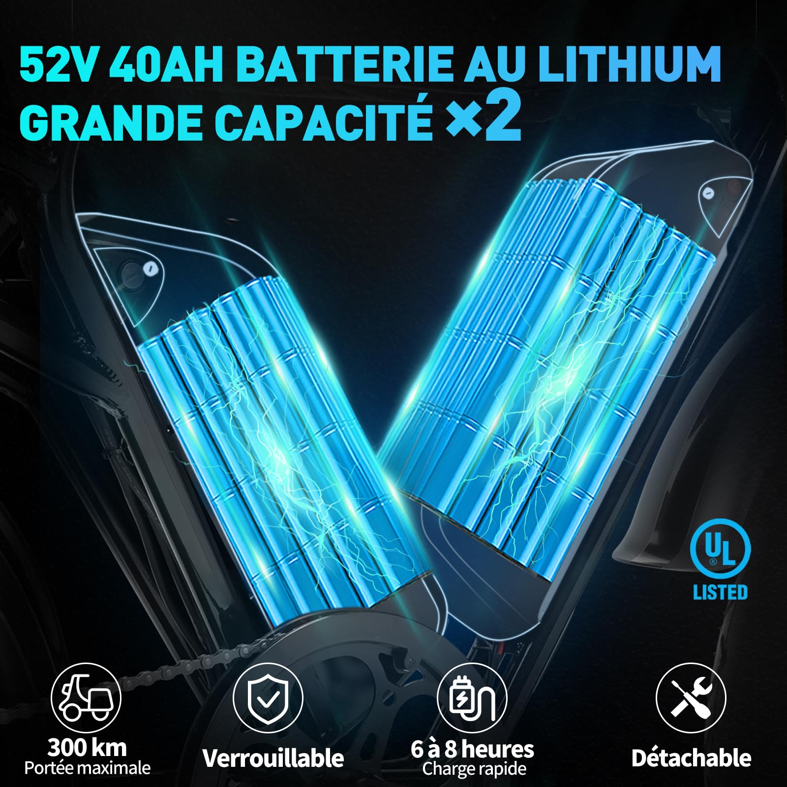 YVY Vélo Électrique, Batterie Amovible 20/40Ah, Autonomie 120km/150km/300km, Fat Bike Électrique, VTT Électrique 7 Vitesses, E-Bike Double Suspension, Double Disque, Écran LCD - Golden High-Tech
