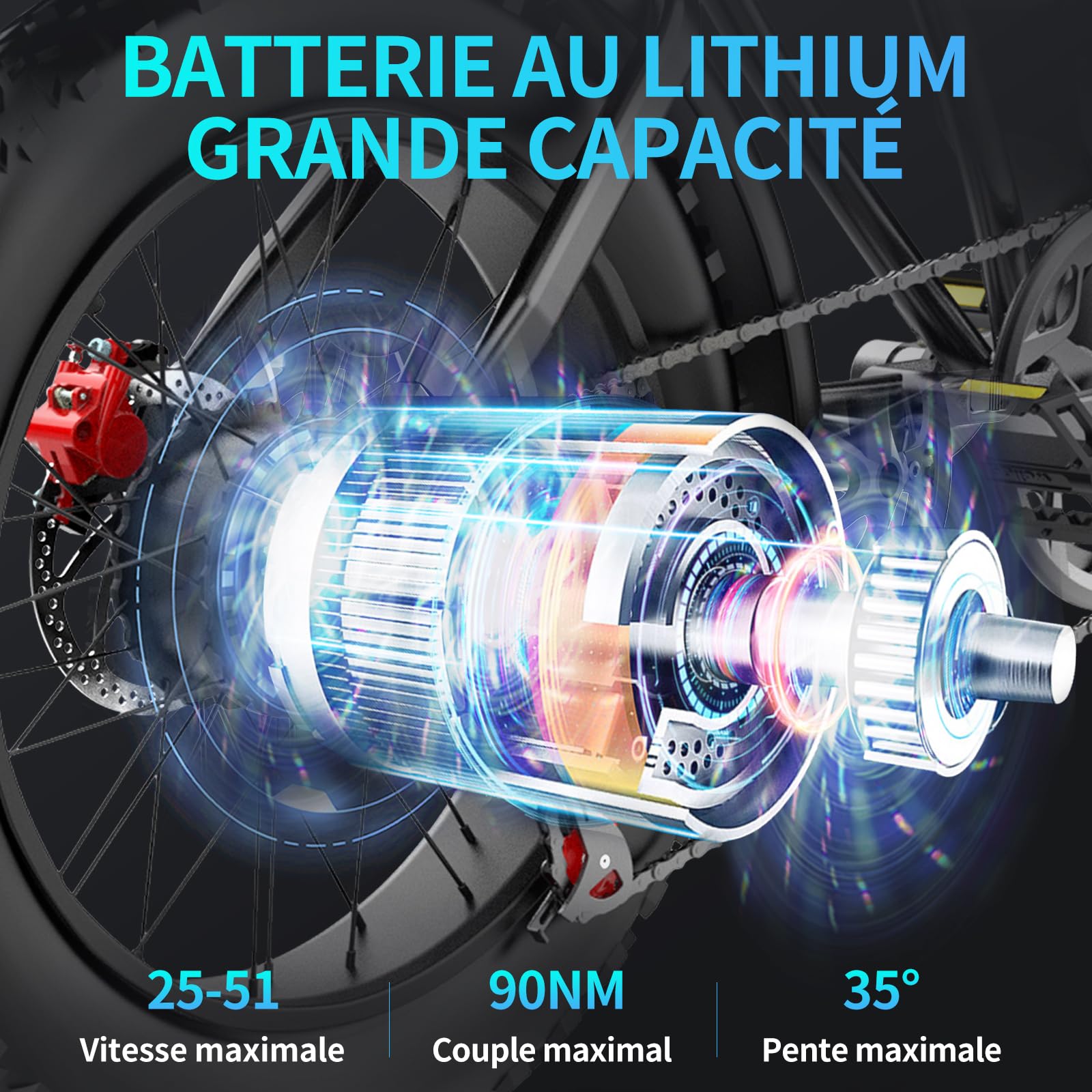 YVY Vélo Électrique, Batterie Amovible 20/40Ah, Autonomie 120km/150km/300km, Fat Bike Électrique, VTT Électrique 7 Vitesses, E-Bike Double Suspension, Double Disque, Écran LCD - Golden High-Tech