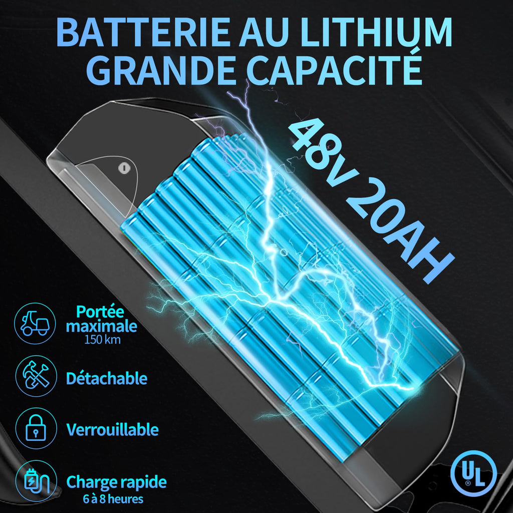 YVY Vélo Électrique, Batterie Amovible 20/40Ah, Autonomie 120km/150km/300km, Fat Bike Électrique, VTT Électrique 7 Vitesses, E-Bike Double Suspension, Double Disque, Écran LCD - Golden High-Tech